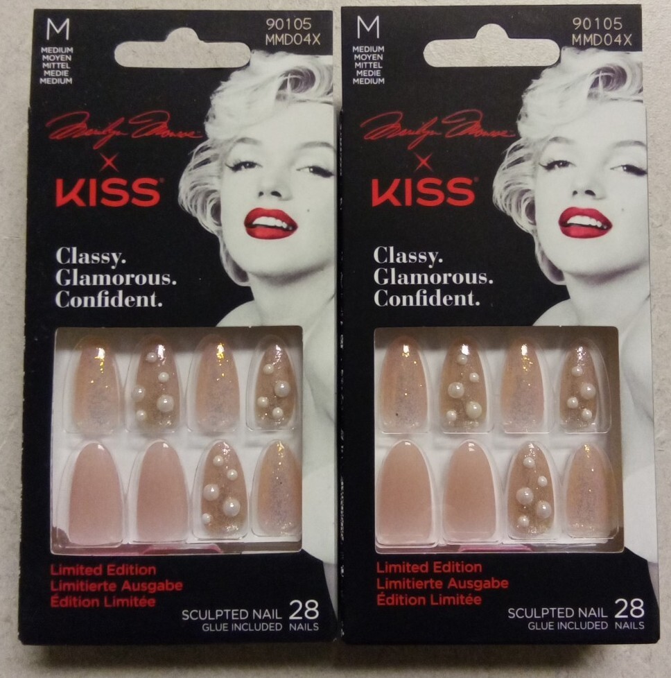 Marilyn Monroe x Kiss 28 Artificial Nails Glue Included Medium 90105. Lot of 2.