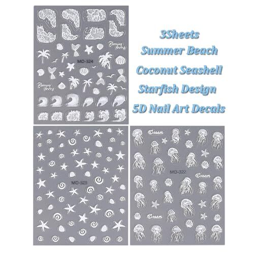 Summer Nail Art Stickers 5D Embossed Summer Beach Ocean Nail Stickers 3PCS