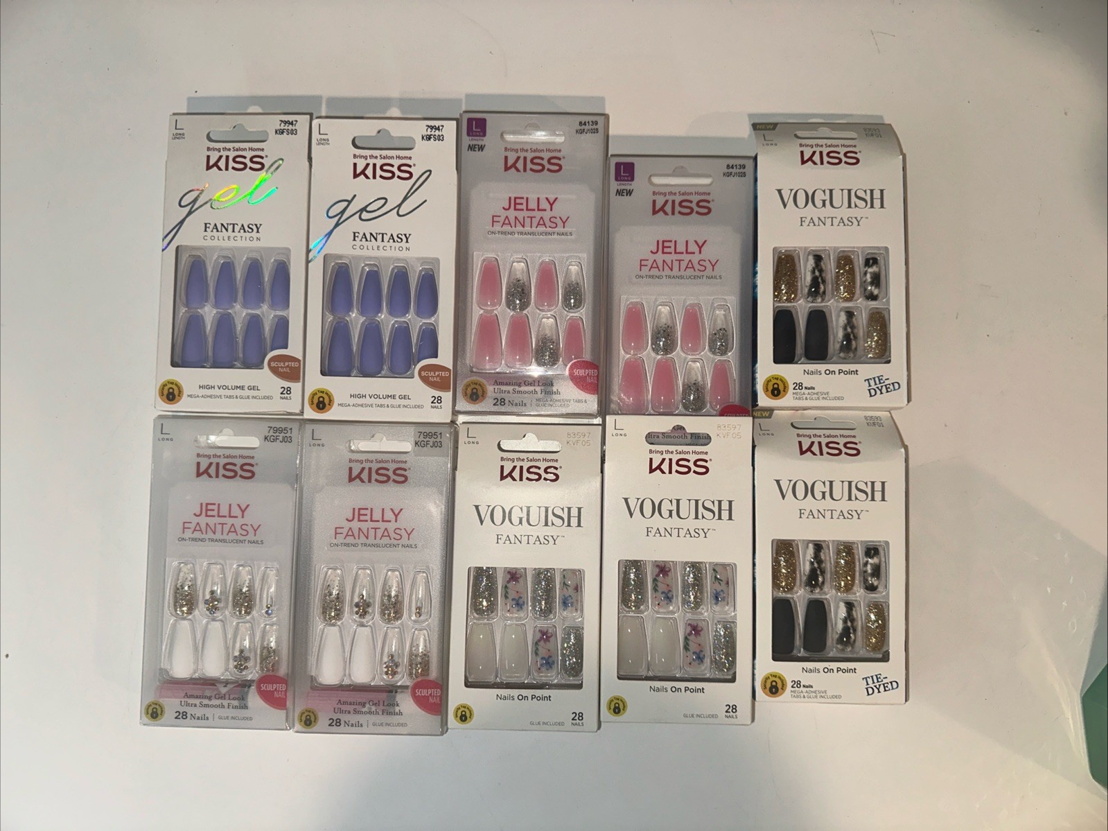 Lot of 10 KISS Gel Fantasy Jelly Classy Shiny False Nails Long Length Glue On