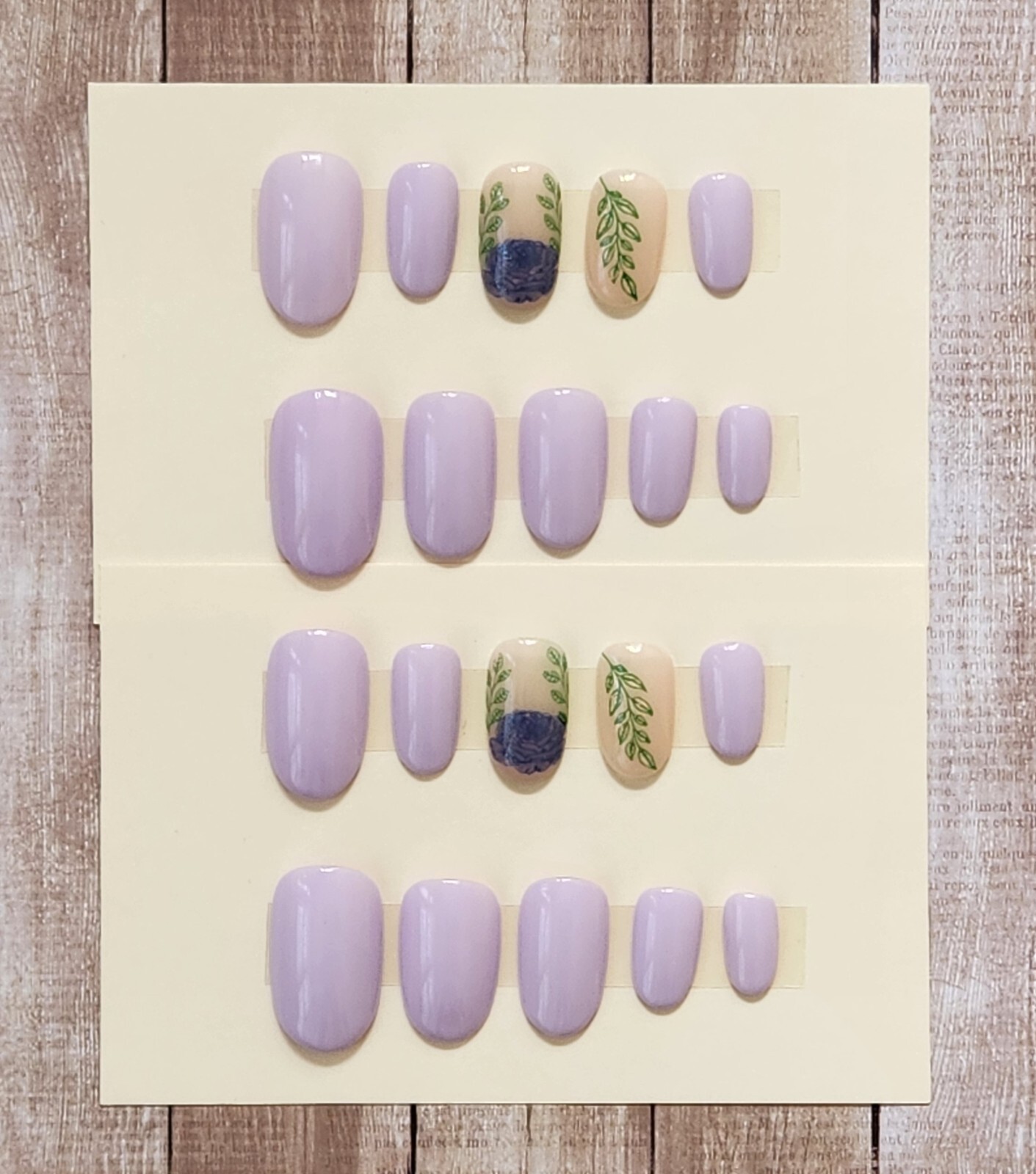 Custom Press On Handmade Gel Nails Lilac Flower Greenery Oval Short 20 Tips