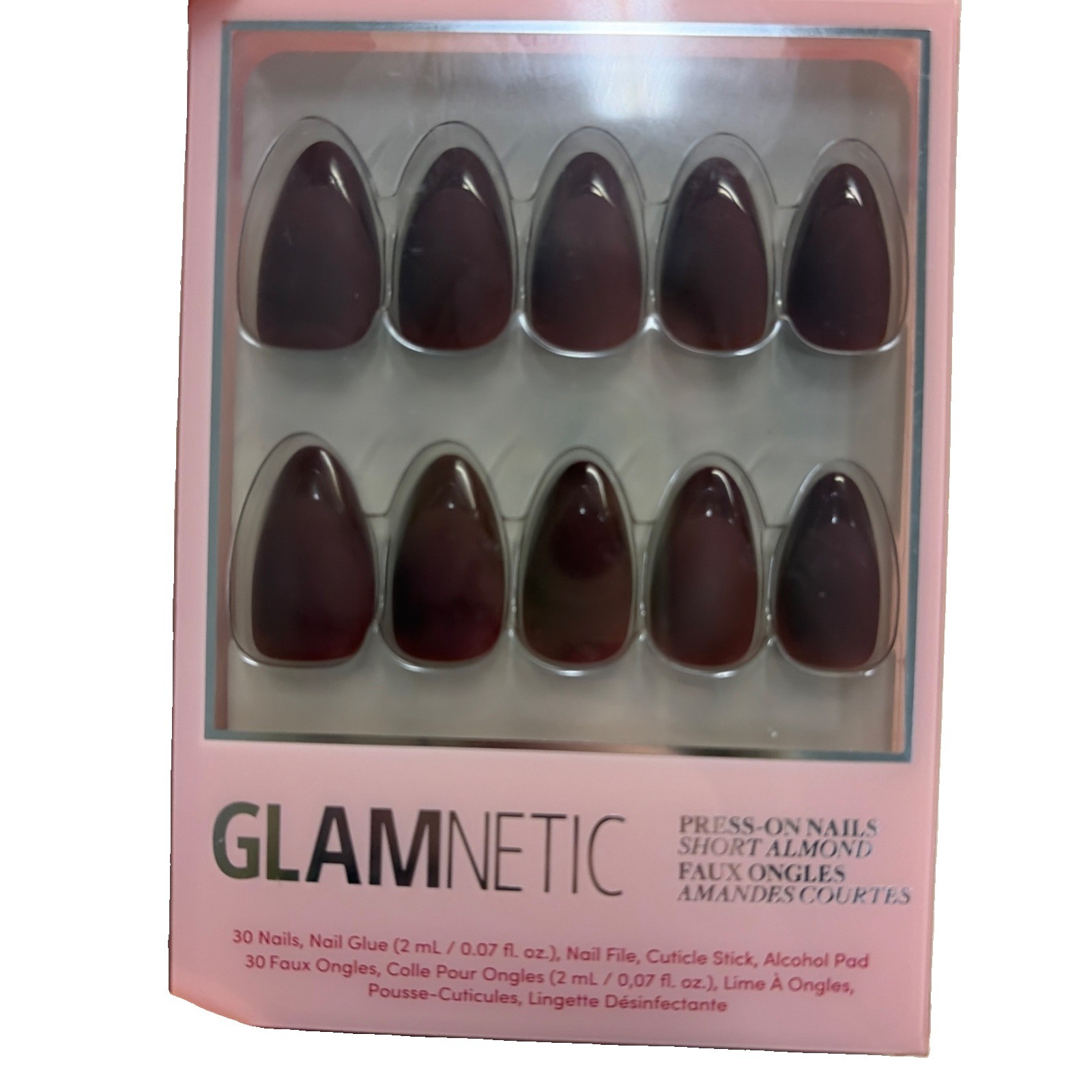 Glamnetic Press On Nails, Short Almond, Merlot, NIB