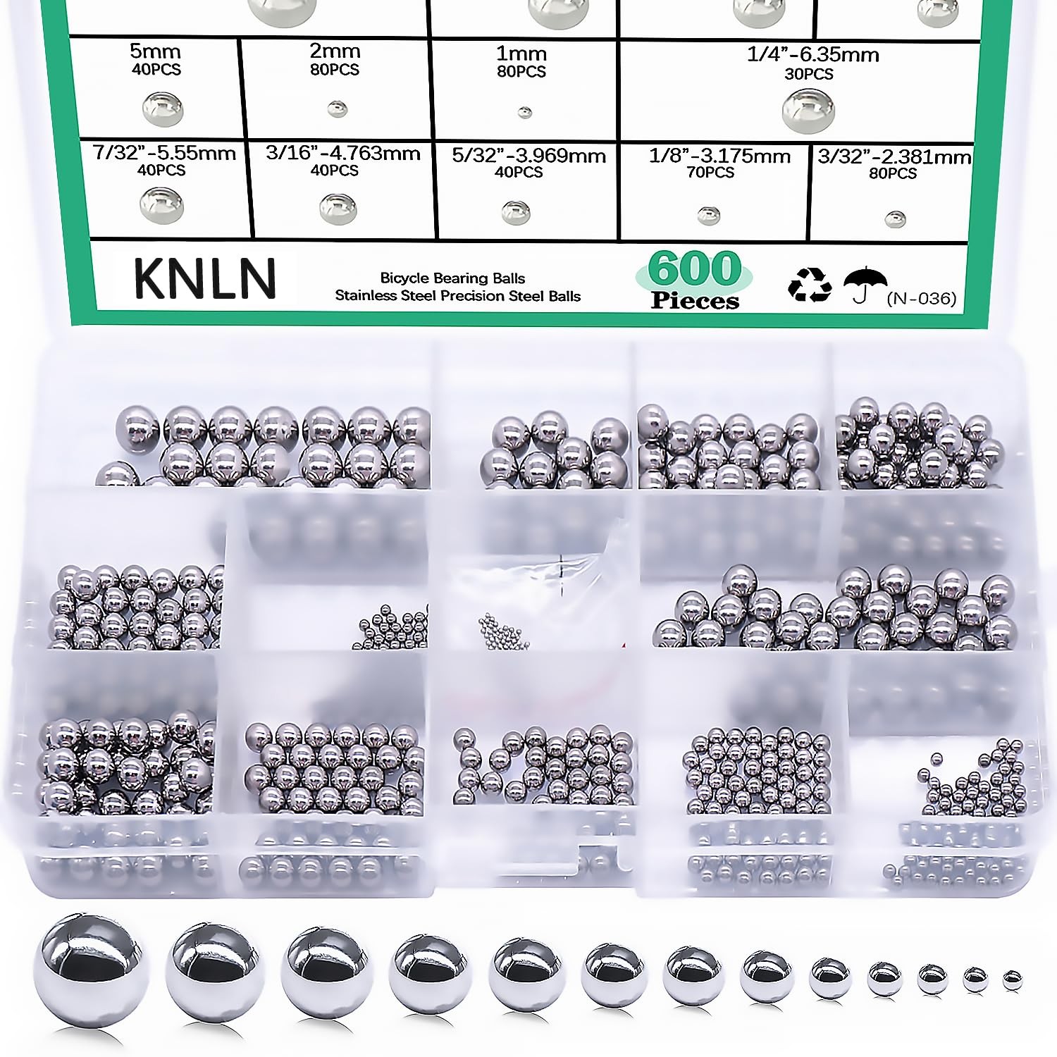 600 Pcs Stainless Steel Bearing Balls Assorted Sizes for Bicycle Repair