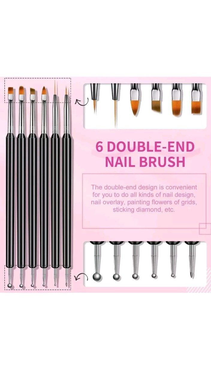 Saviland Nail Art Brushes Set – 6Pcs Double-End Nail Art Tools Professional Nail
