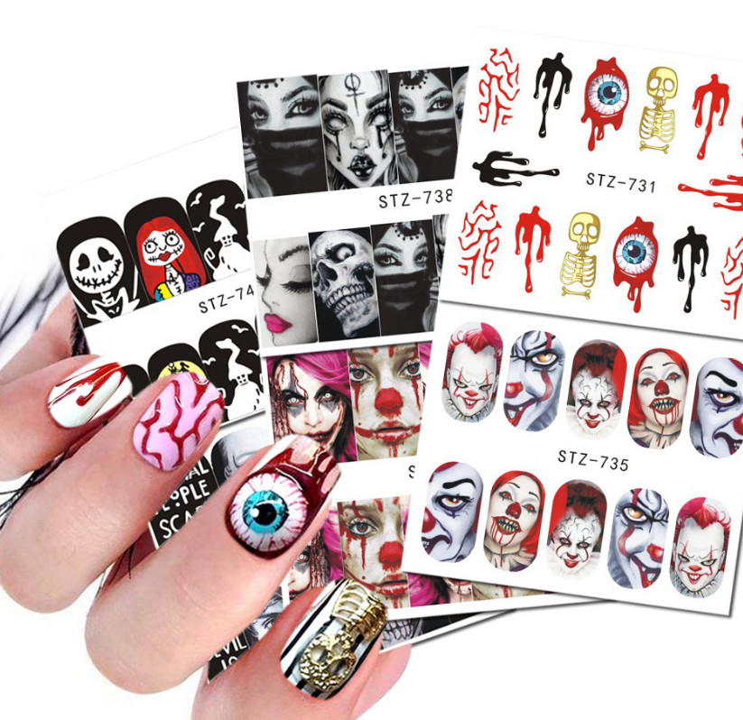 Nail Art Stickers Halloween Watermark Skull Evil Eye Decals Manicure Tattoo NS37