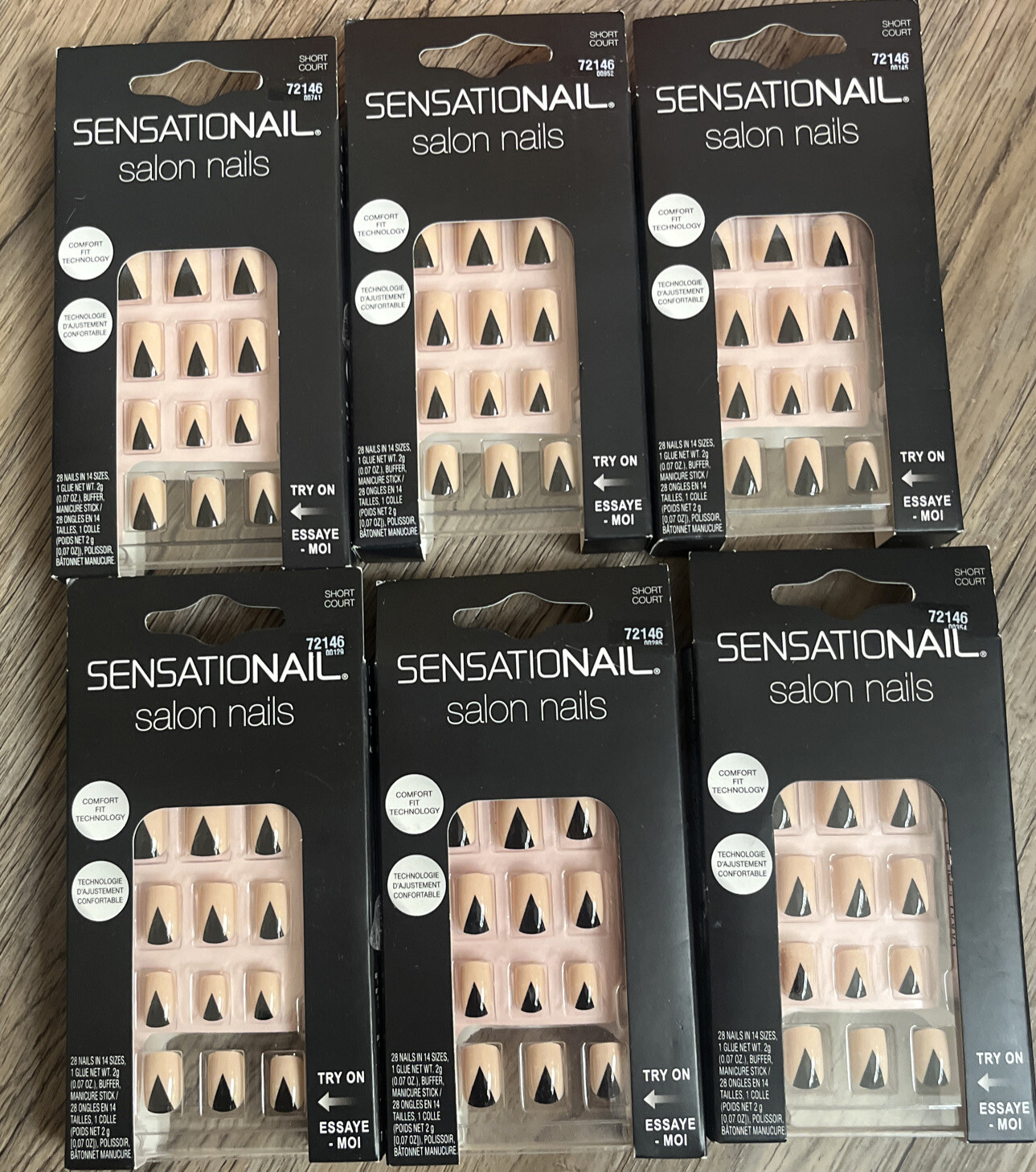 6 Pack Sensationail Salon Nails 28 Nails In 14 Sizes Short Court #72146