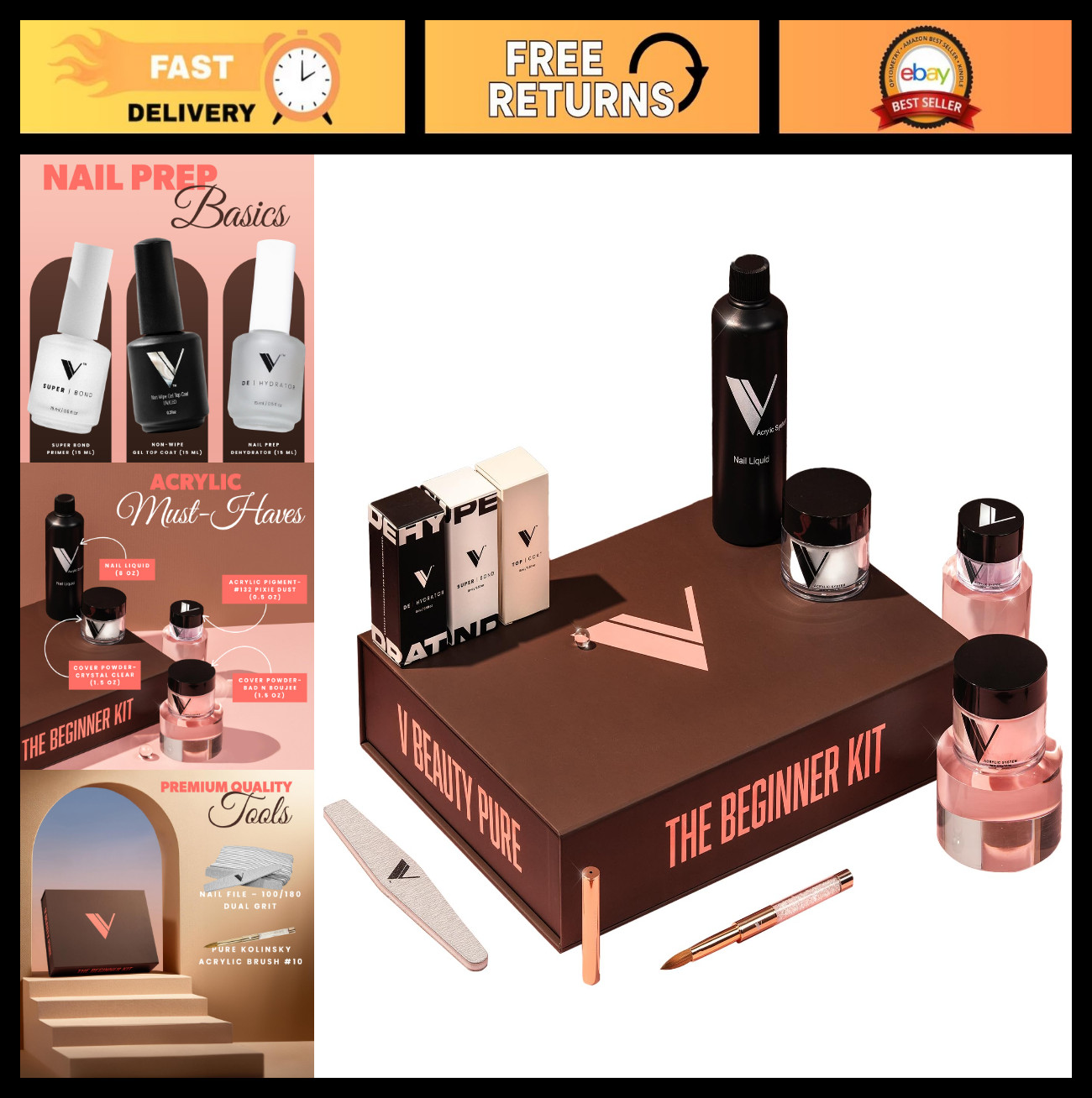 Acrylic Nail Kit for Beginners – Gel Top Coat, Monomer Liquid, Dip Powder, Prime