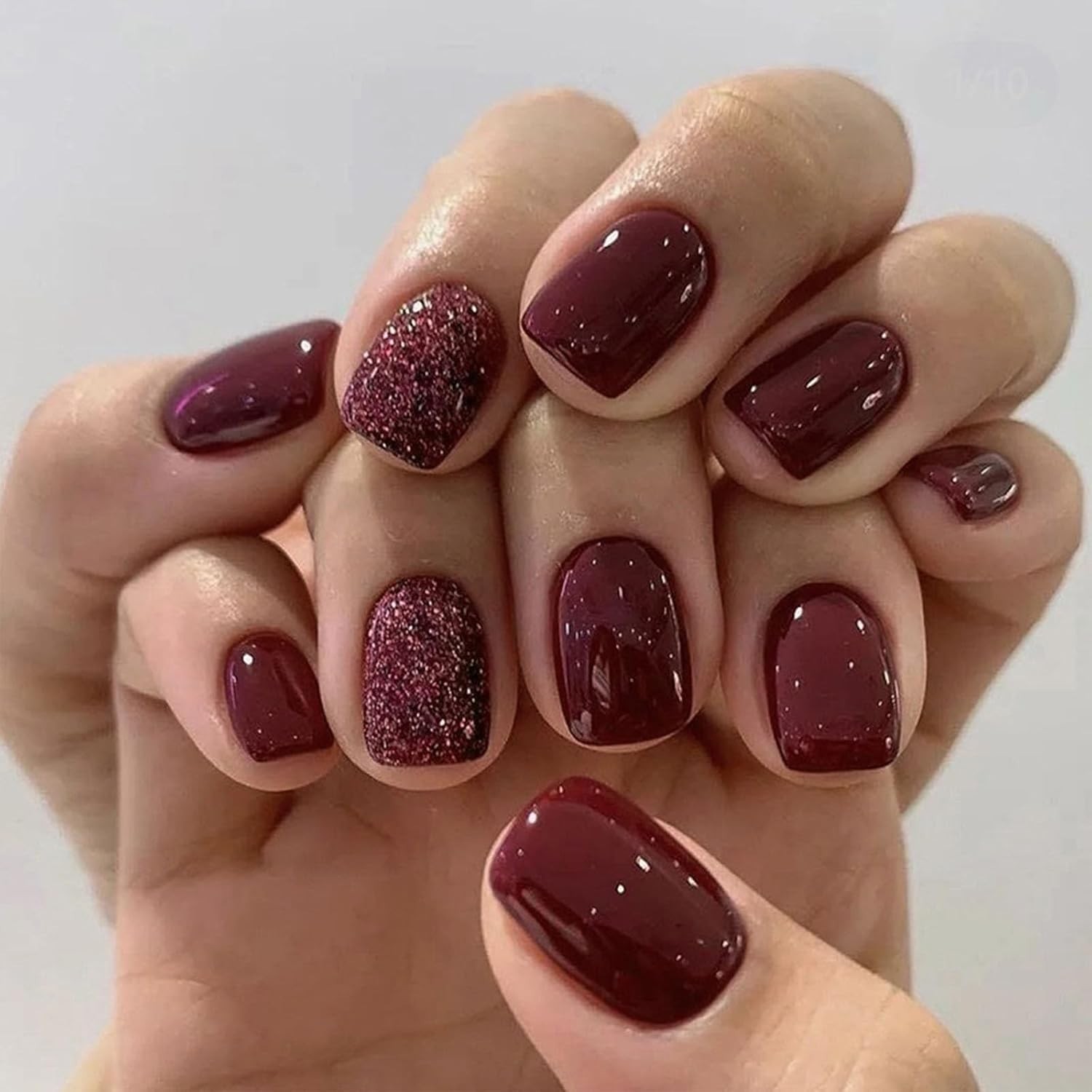 Press on Nails Short Burgundy Acrylic Nails Press ons Glossy Square Fake Nail…