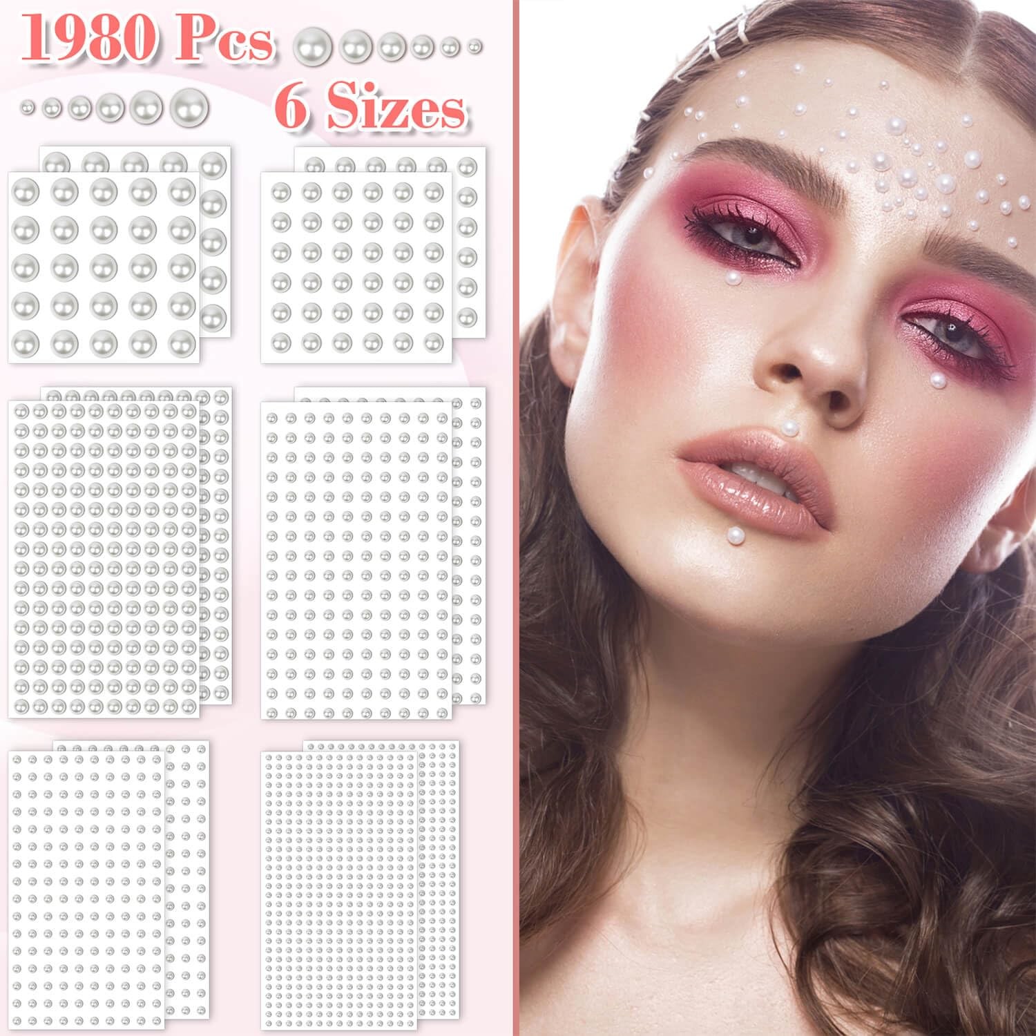 1980Pcs Self Adhesive Pearl Stickers, Hair Pearls Stick on Gems Ivory White