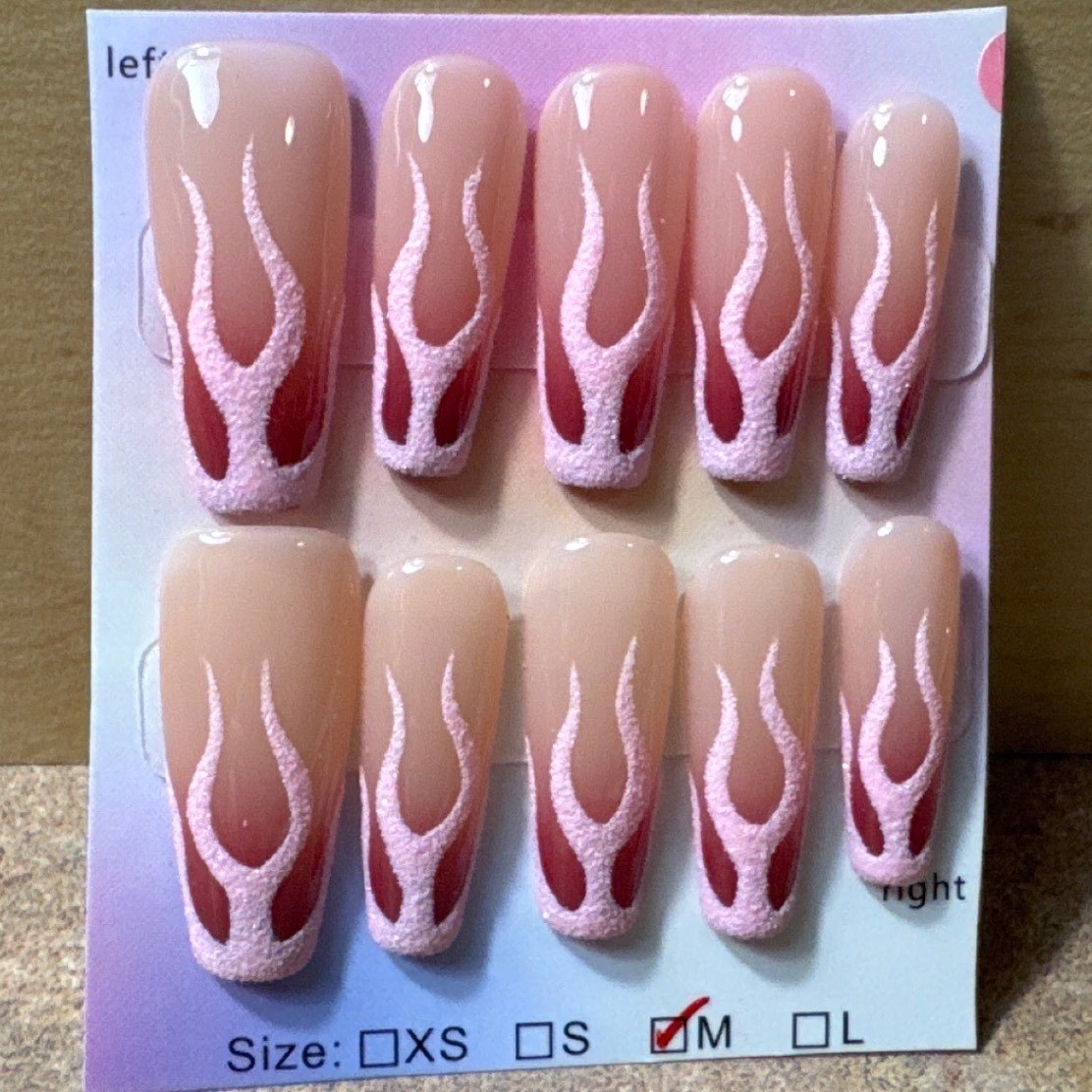 Coffin Ombré Press On Nails With Pink Flames For A Edgy Look