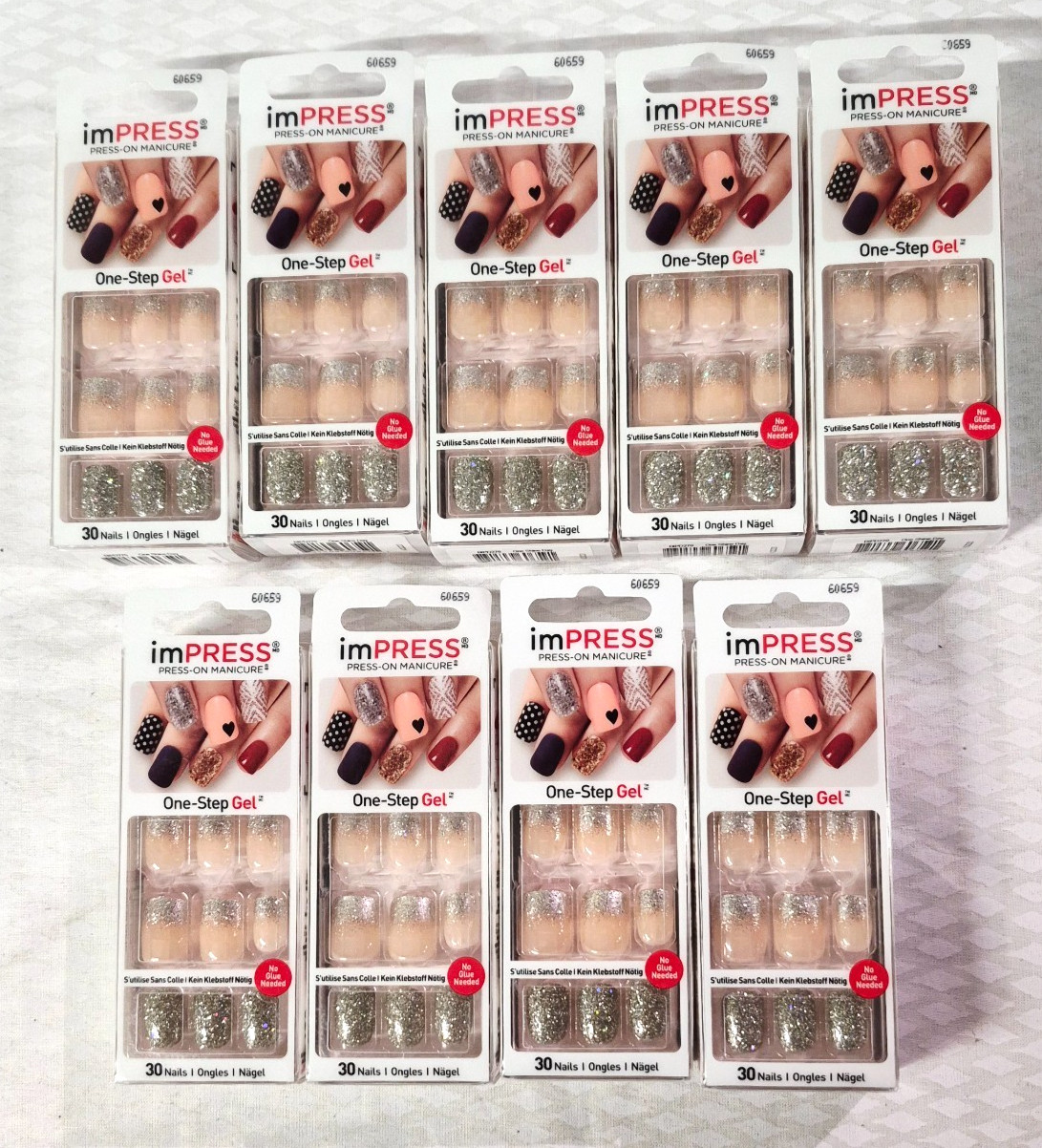 Kiss Impress Press-On Nails 24 Gel Nails Ultra Shine ONE SHINE DAY ~ LOT OF 9