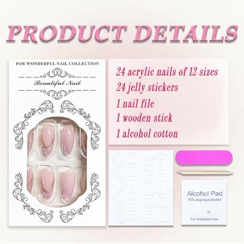 French Tip Press on Nails Medium Almond Fake Nails Sparkly False Nails Style12