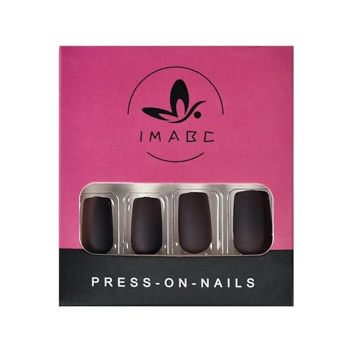 Matte Black Silver Metallic French Press On Nails Medium Length Square False