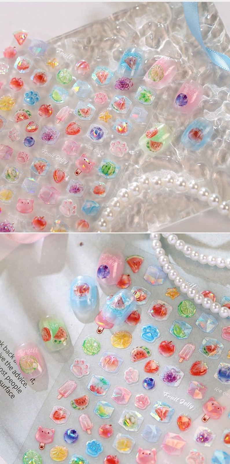 Fruit Nail Stickers for Nail Art Cute Y2K Self Adhesive Nail Decals Summer 3D Fr
