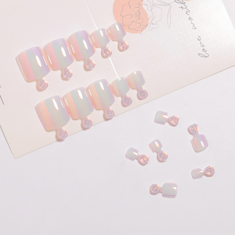 48pcs Short Square Toe Press on Nails, Pink Rose Mirror Solid Foot Nails
