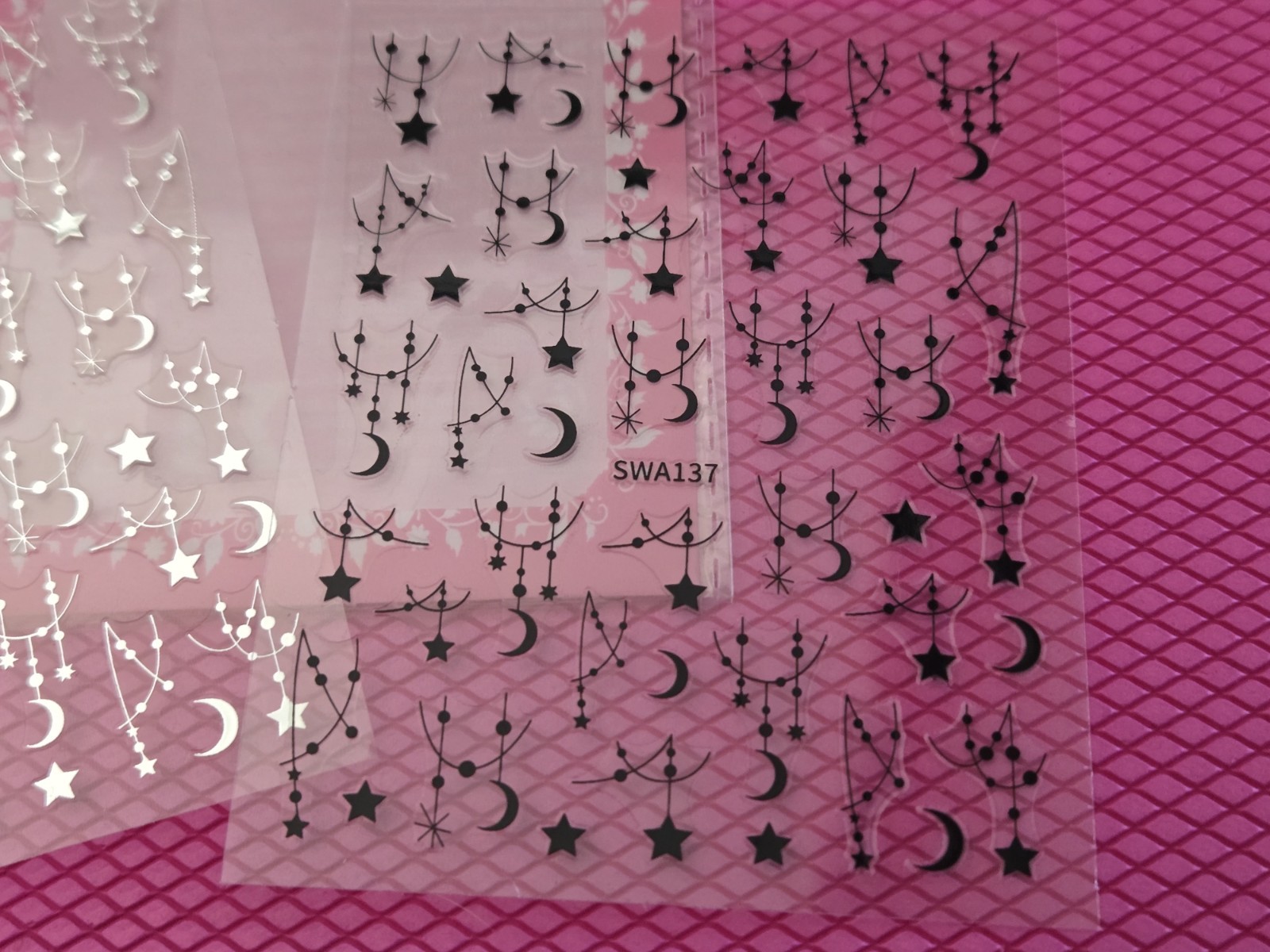 NEW 2 SHEETS SILVER AND BLACK BOHEMIAN CHANDALIER CELESTIAL SELF ADHESIVE NAIL