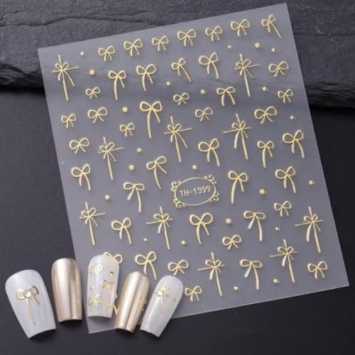 Bows Nail Art Stickers 6 Sheets 3D Self-Adhesive Valentines Nail Decals Style-7