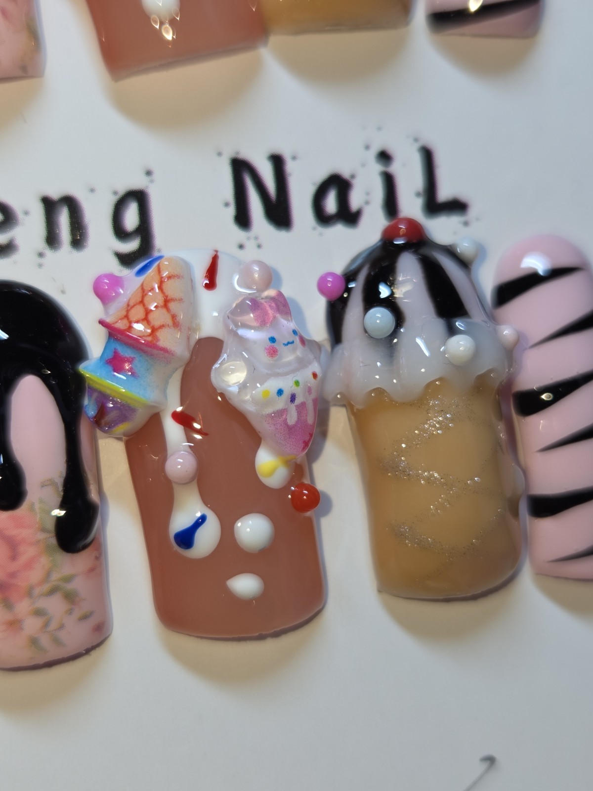 Press On Nails Handmade Large Curvenails Ice-cream Themed Donuts Ice-cream Cone