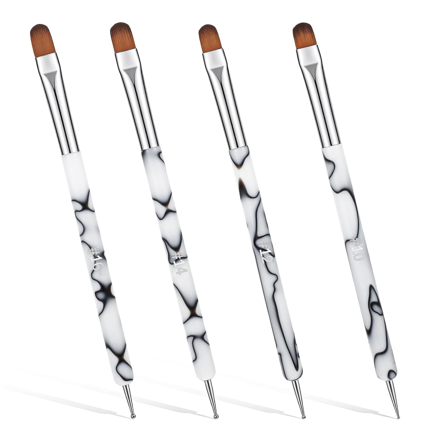 4 Pcs French Gel Nail Brushes, Double Head Acrylic Nail Art Brush with Dotting