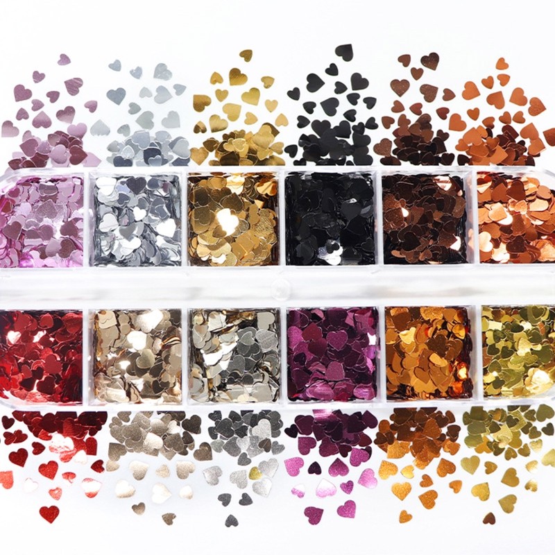 Metallic Love Heart Glitter Sequins Flakes Resin UV Epoxy Mold Fillings Decor