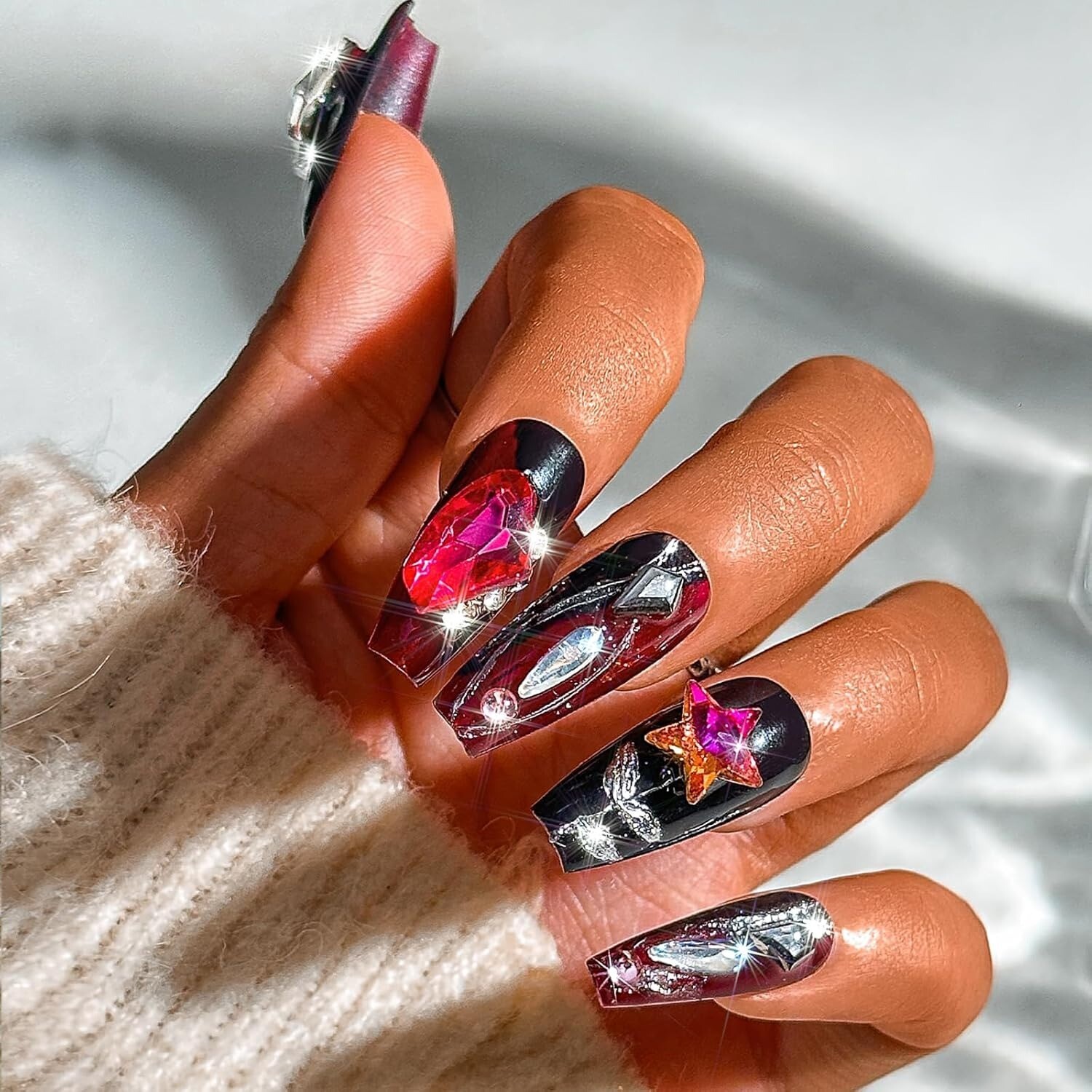 10 Piece 3D Reusable Handmade Press On Nails Set Luxury Diamonds