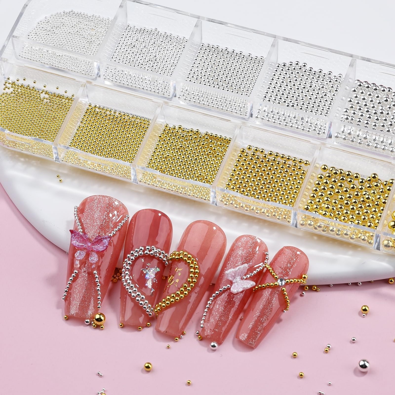 3D Mini Metal Caviar Nail Beads – Gold Silver Alloy Nail Art Charms