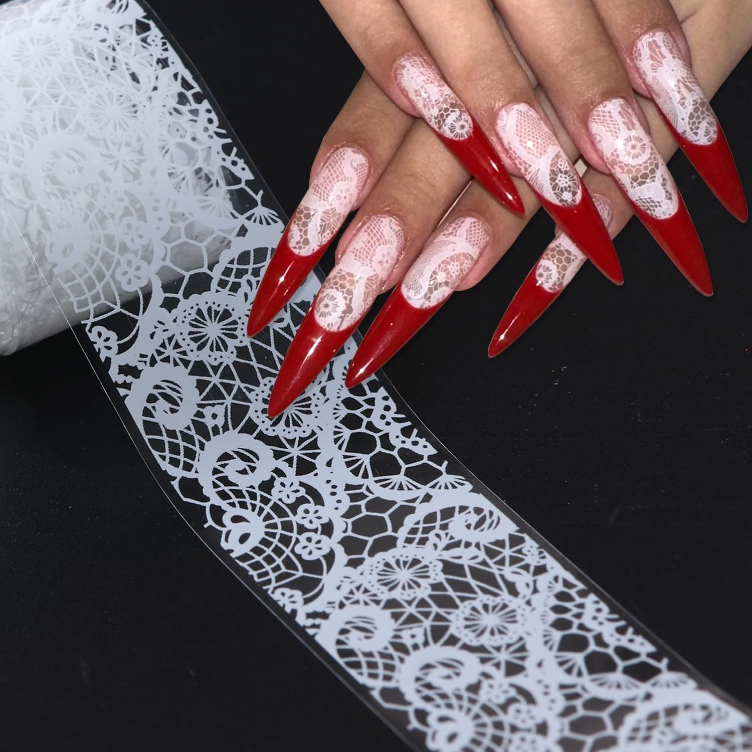 SUTOKAKA White Lace Nail Art Foil Stickers 10 Rolls