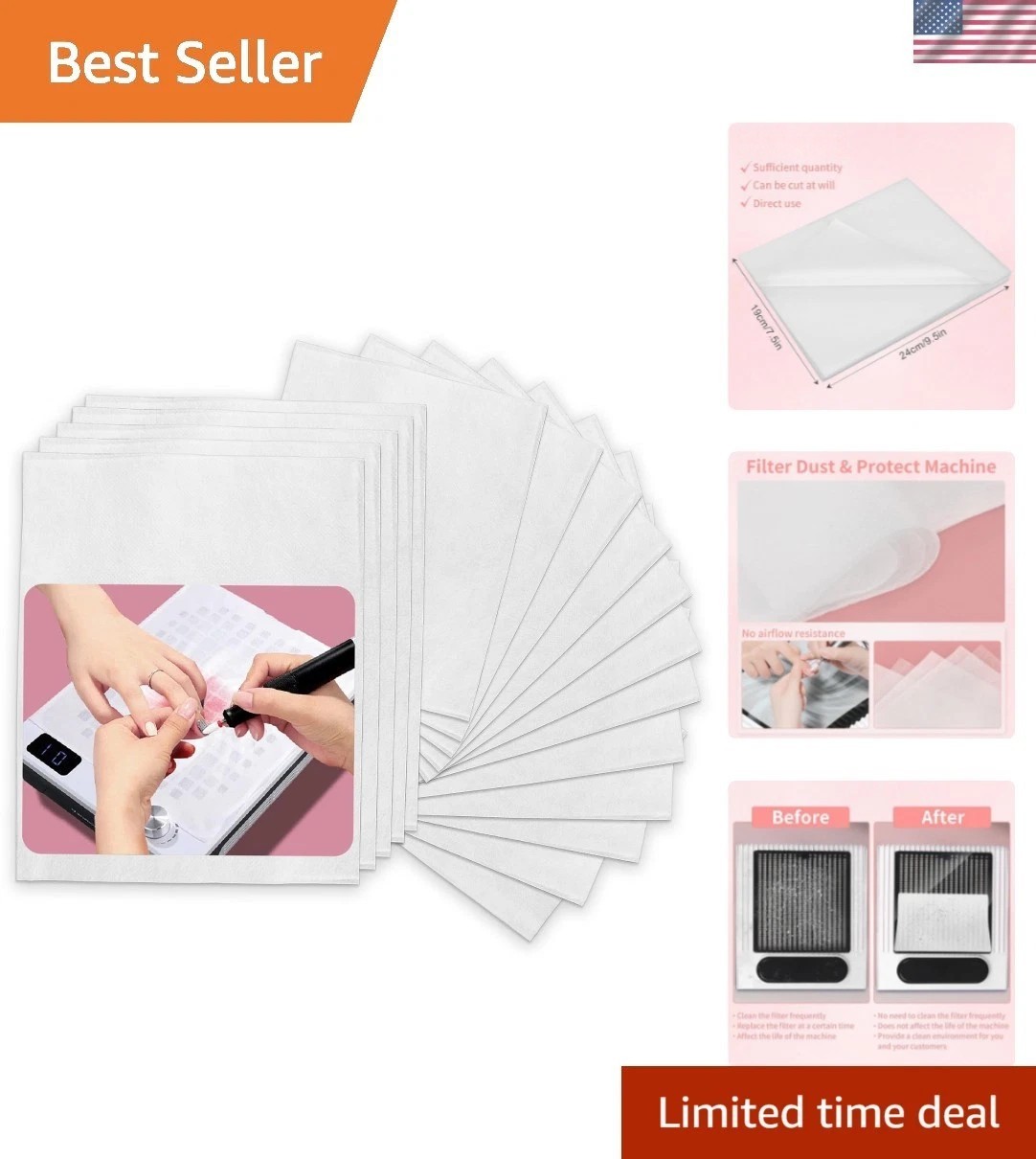 Easy to Replace & Cost-Effective Versatile 100 Pack Nail Vacuum Filter Sheets