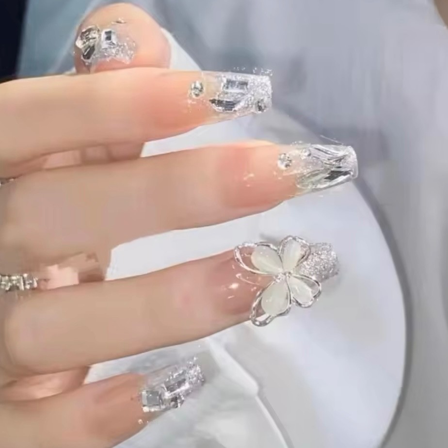 24pcs Bling Bling Butterfly Long Coffin Fake Nail – Press On Nails