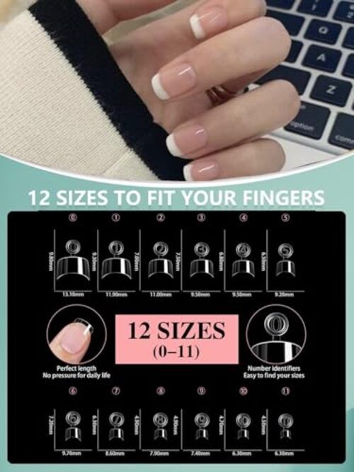480Pcs Extra Short Half Cover Almond &Tapered Square Nail Tips Gel x Clear