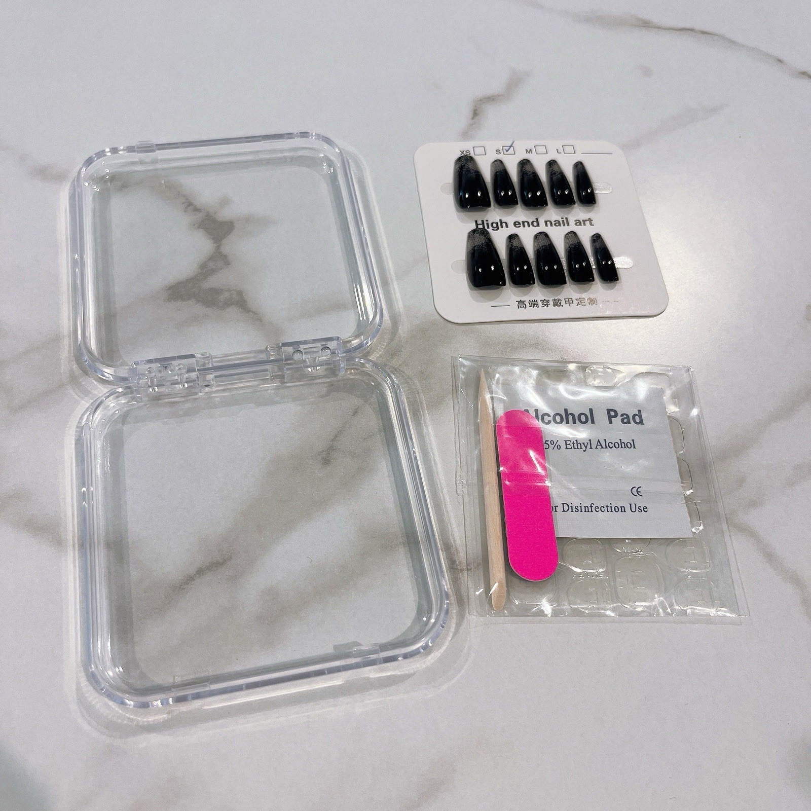 Black Lace Press On Nails Long Coffin 10Pcs (S-L)