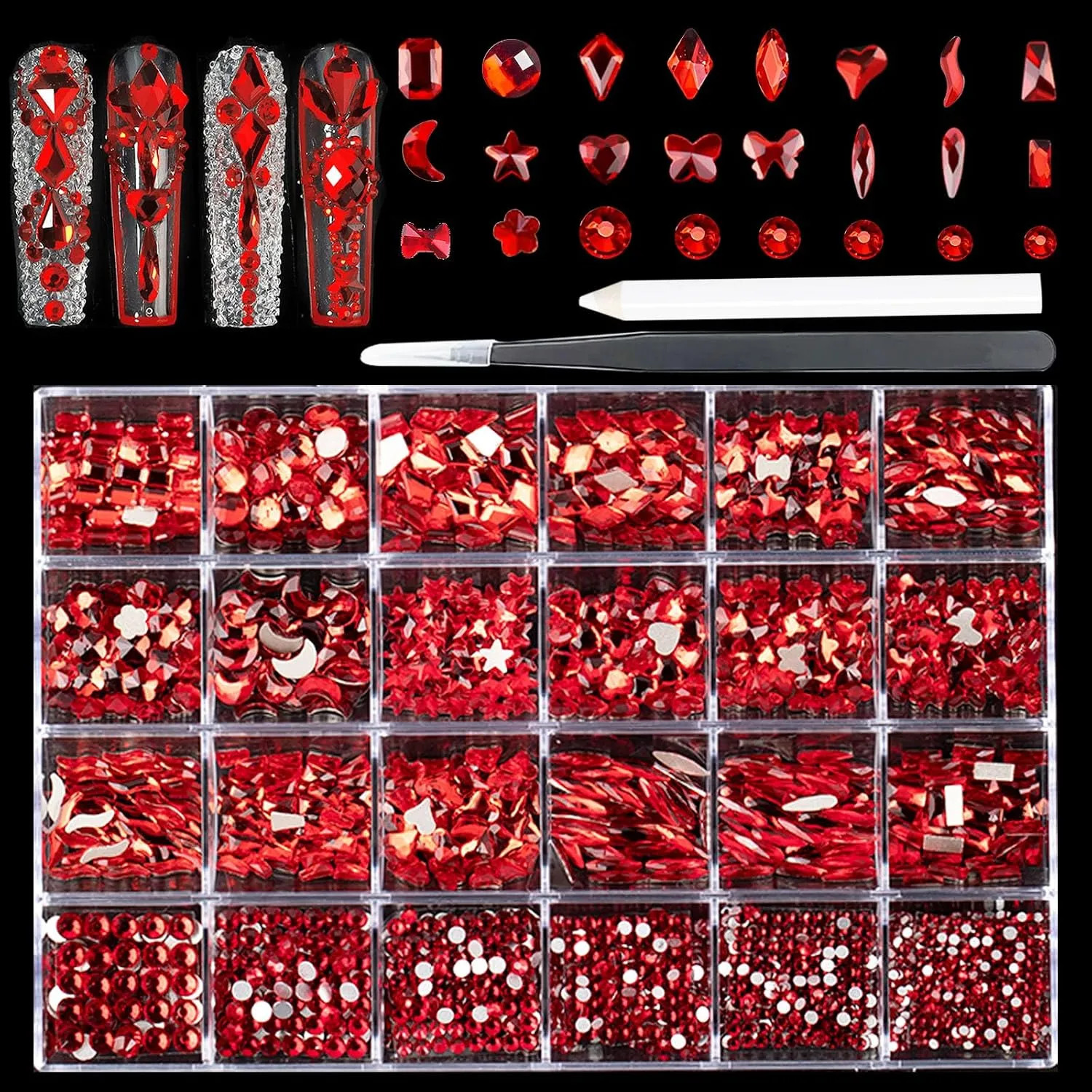Nail Rhinestones Kit 18 Types 900 Special Shaped And 3200 Flat Back Nail Art…