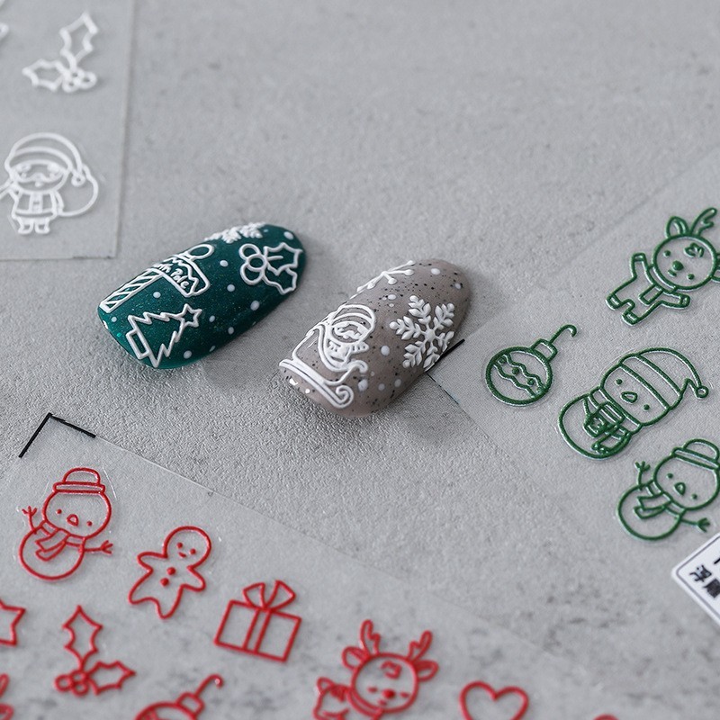 Christmas Line Art Nail Stickers – Cute Holiday Designs (373)