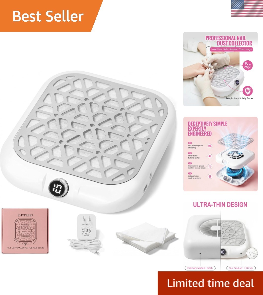 White Acrylic Nail Dust Collector with Digital Control & Whisper-Quiet Operation