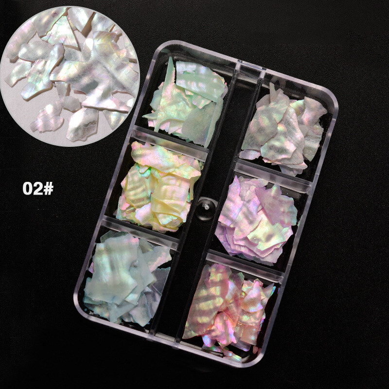 6 Grids Nail Art Abalone Shell Irregular Fragment 3D Charm Decoration Slice DIY