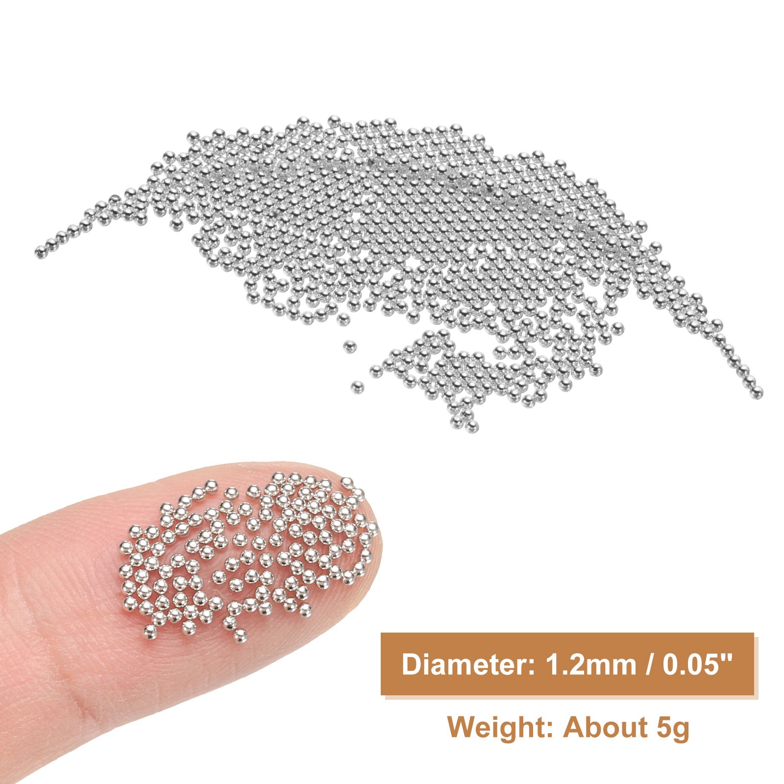 2pcs Nail Art Beads 0.05″ Mini Metal Caviar Nails Beads Ball with Bag, Silver