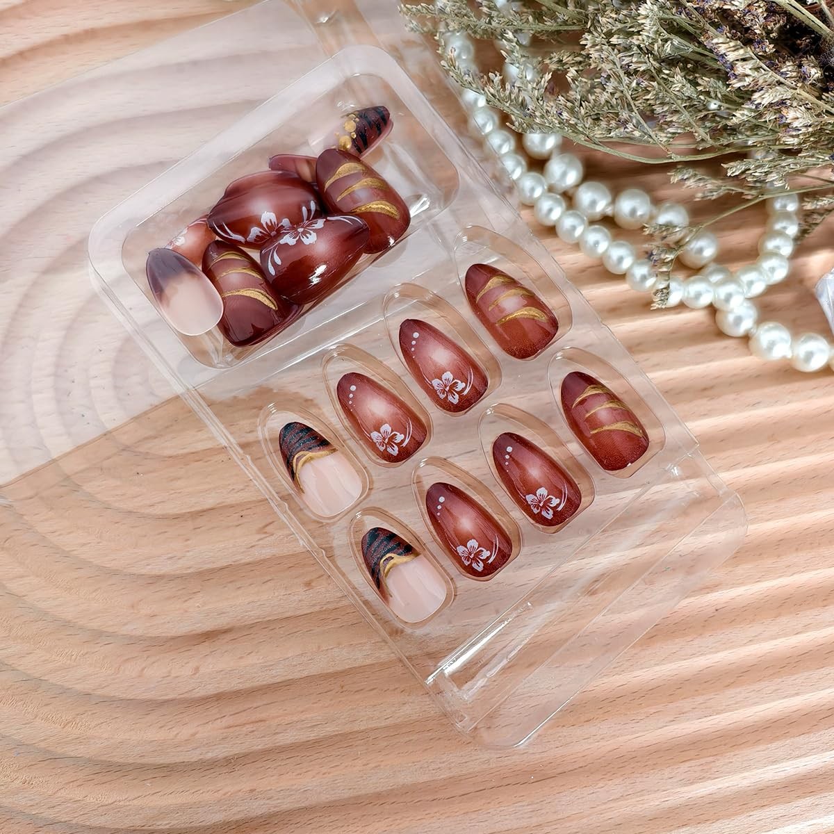 24Pcs Fall Press on Nails Short Almond Fake Nail