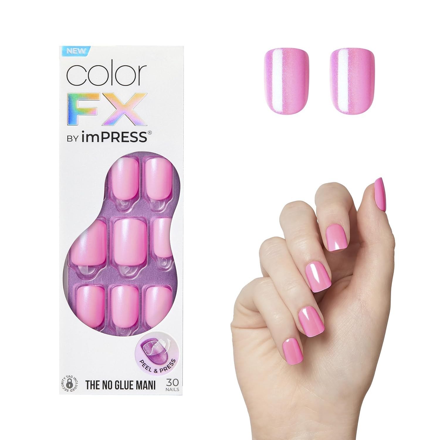 Kiss No Glue Mani Press On Nails, Color FX, ‘Late Night’, Pink, Short Size, S…