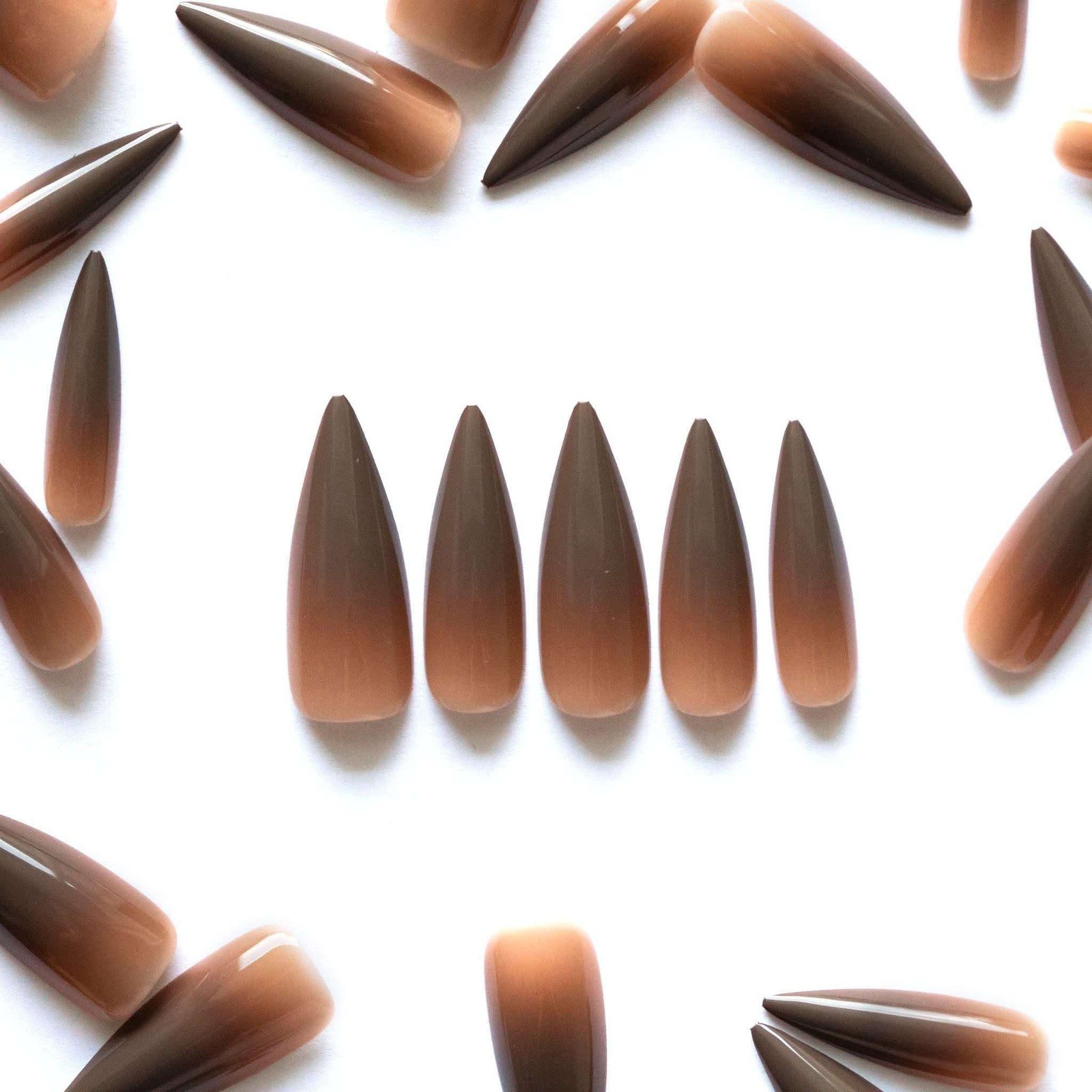 Siara Martin Beauty Strength Press On Nails Brown Ombre Stiletto Long Style