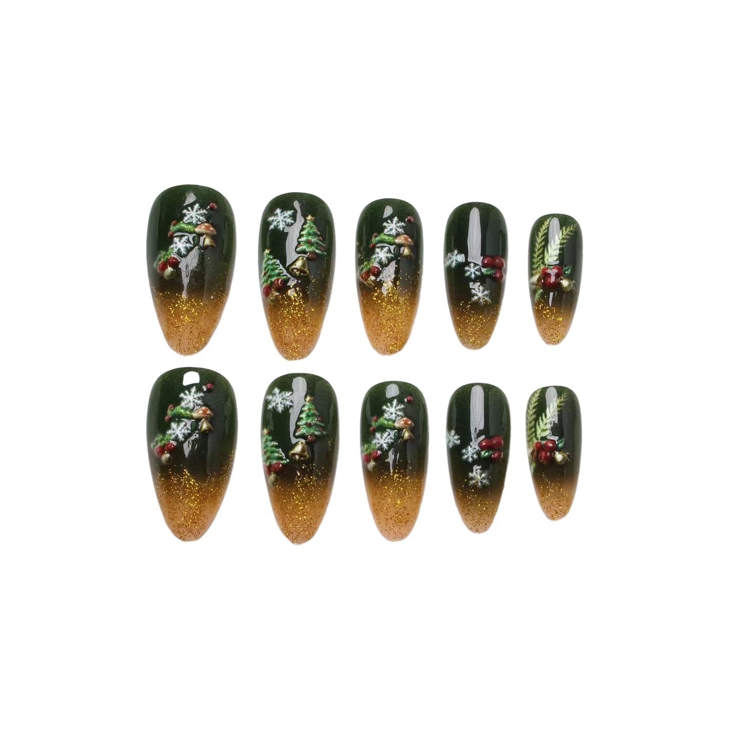 24 Pcs Christmas Press on Nails Golden Glitter French Tip Fake Nails Medium A…
