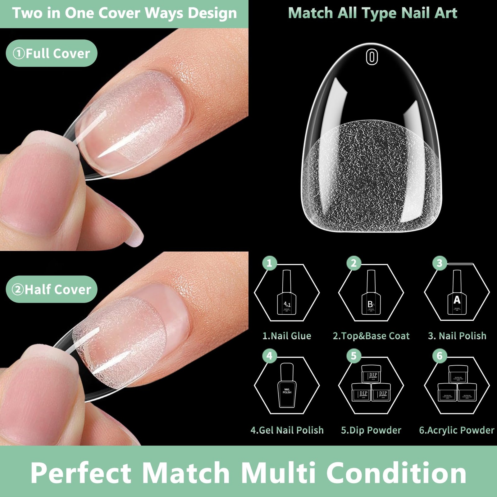 Extra Short Almond Nail Tips, 216pcs Acrylic Soft Fake Nails Gel Nail Tips, F…