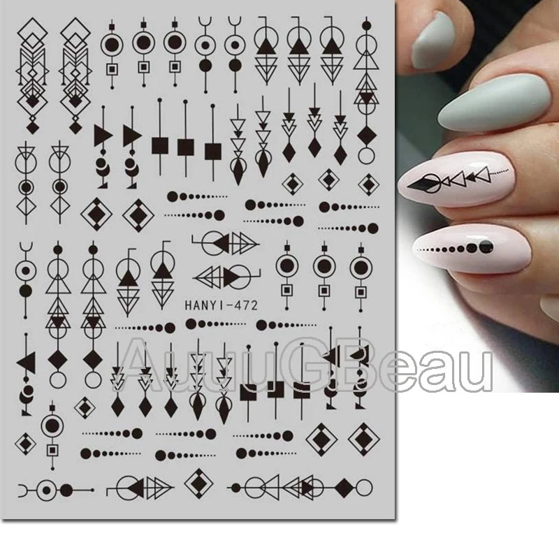 3D Nail Art Decals Geometric Lines Coconut Tree Palms Leaves Flowers Adhesive Sl