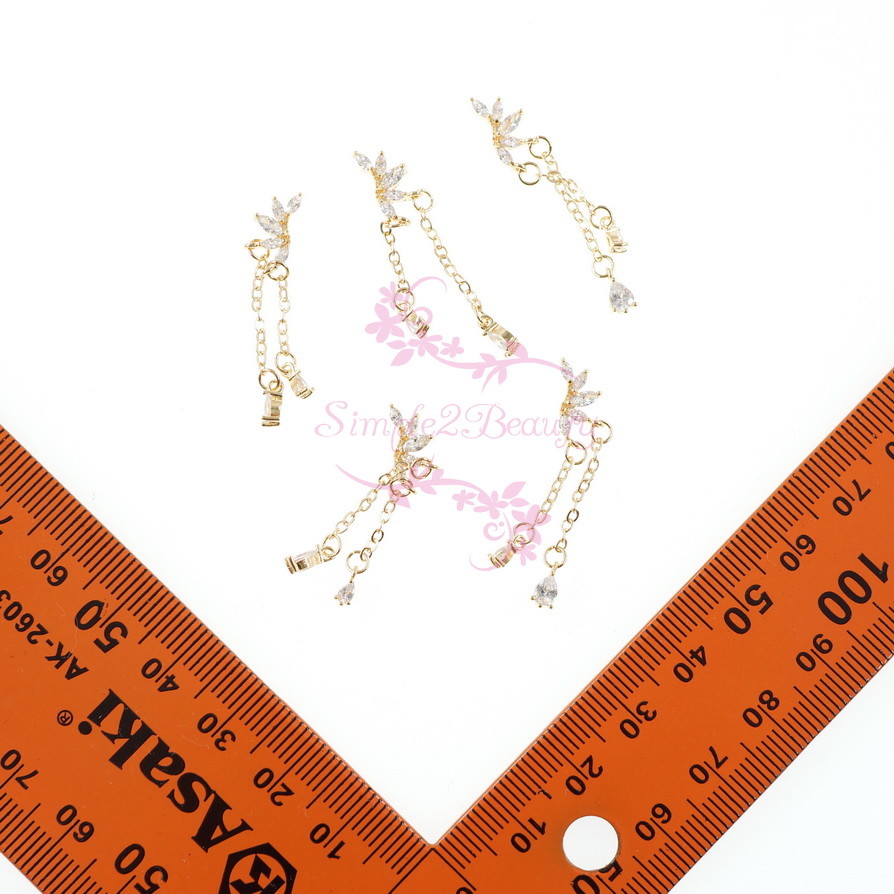 5 Nail Art Jewelry Luxury Zircon Rhinestones 3D Wing Metal Chain Tassel Charms