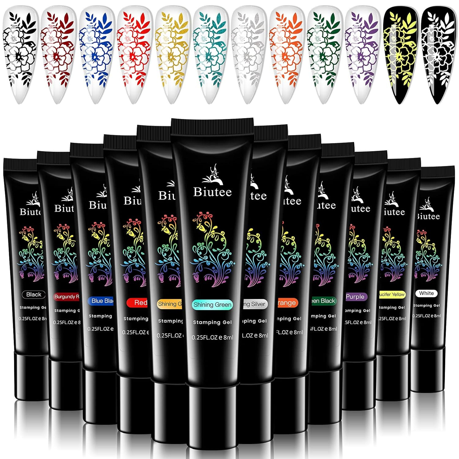 Stamping Nail Polish Gels, 12 Colors Stamping Gels 0.25 Fl Oz Soak off Printed G