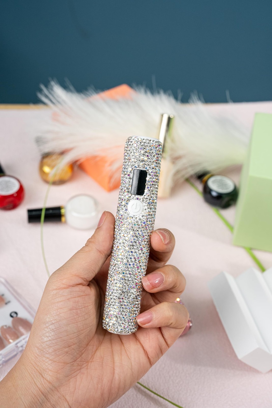 Handheld UV Light with Sparkly Rhinestones, 3W Portable LED Nail Lamp, Wirele…