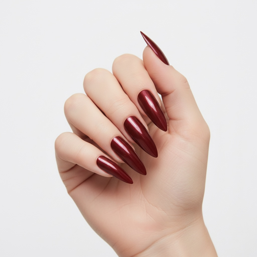 Burgundy Red Press On Nails Extra Long Sharp Stiletto False Tips Fake Nails Set