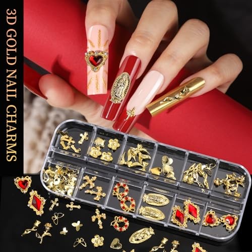 Nail Charms and Gems Set, 4 Boxes Nail Gems Nail Pearls Nail Art Tools, Gold