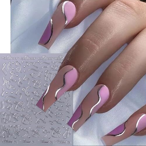 4 Sheet Line Nail Art Stickers Gold Sliver Irregular French lines Decals Lines