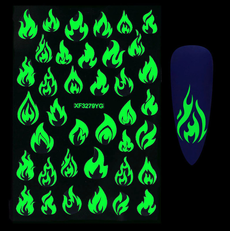 Holographic Fire Flame Glow in the Dark Nail Stickers Decals Luminous Color NH21