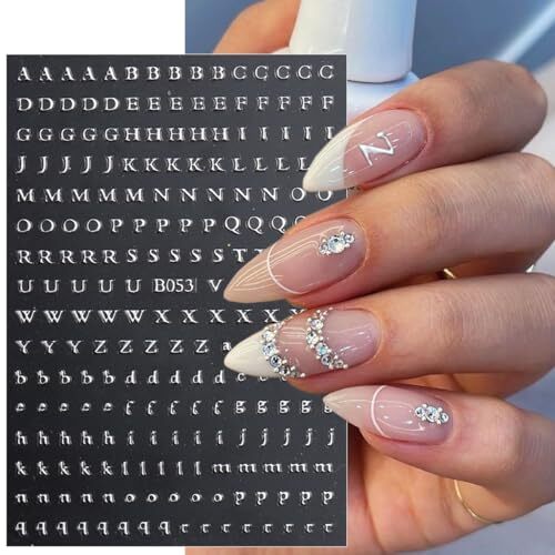 Letter Nail Stickers for Nail Art 3D Holographic Gold Silver Nail Decals Self