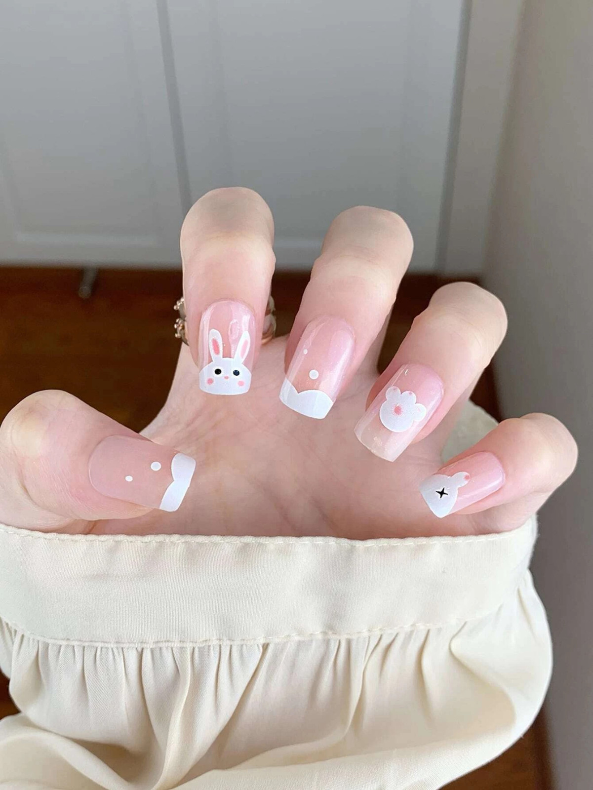 Do it Yourself Nails Bunny Rabbit glue on Shiny Short, Easter spring